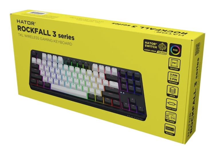 Klawiatura dla graczy Hator Rockfall 3 TKL Wireless mechaniczna czarna (klawisze czarno-białe)