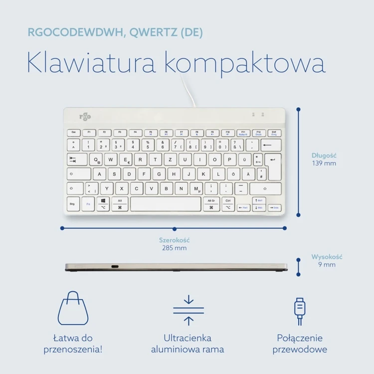 R-Go Tools Ergonomiczna R-Go Compact Break klawiatura, z oprogramowaniem do robienia przerw, QWERTZ (DE), przewodowa, biała