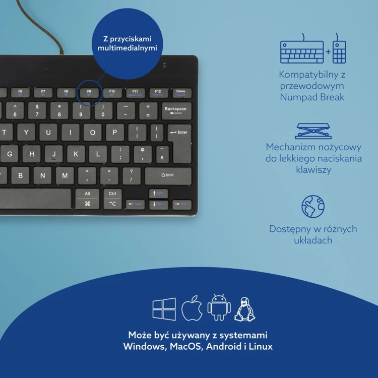 R-Go Tools Ergonomiczna R-Go Compact Break klawiatura, z oprogramowaniem do robienia przerw, QWERTY (UK), przewodowa, czarna