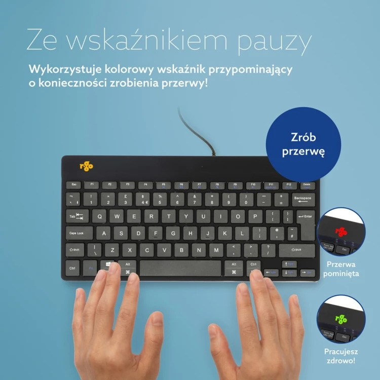 R-Go Tools Ergonomiczna R-Go Compact Break klawiatura, z oprogramowaniem do robienia przerw, QWERTY (UK), przewodowa, czarna
