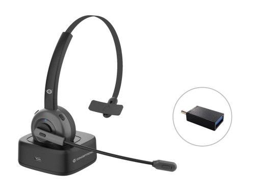 Conceptronic POLONA03BD słuchawki/zestaw słuchawkowy Bezprzewodowy Opaska na głowę Biuro/centrum telefoniczne Bluetooth Podstawka do ładowania Czarny