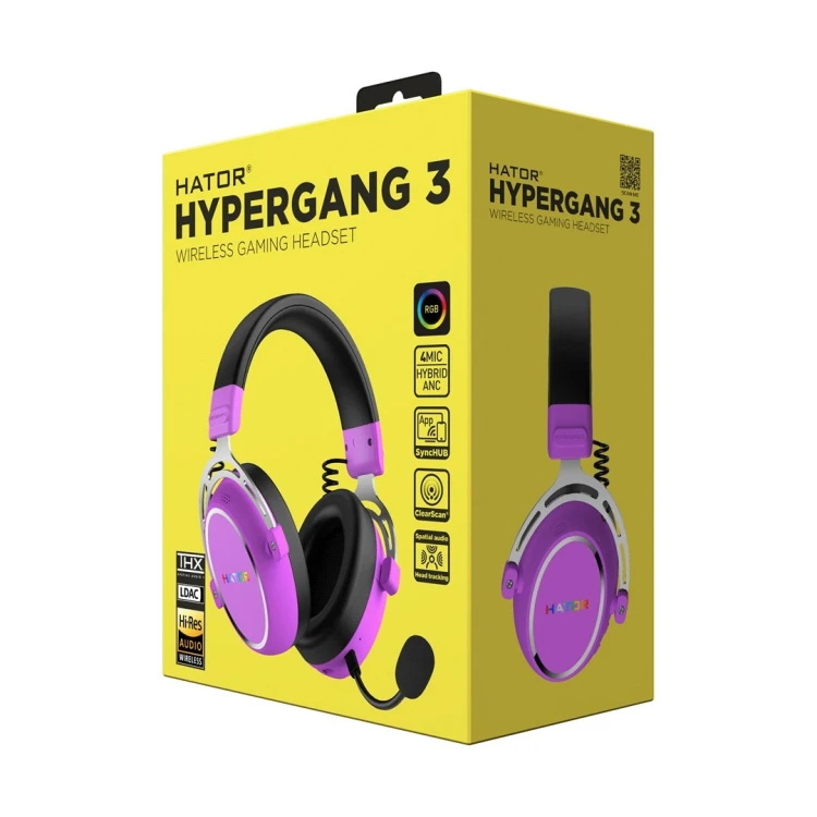Słuchawki dla graczy Hator HYPERGANG 3 Wireless bezprzewodowe fioletowe