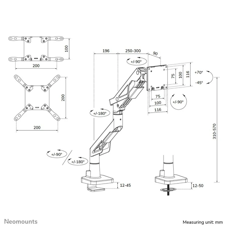 Neomounts DS70-256BL1 uchwyt / stojak do monitorów 144,8 cm (57") Biurko Czarny