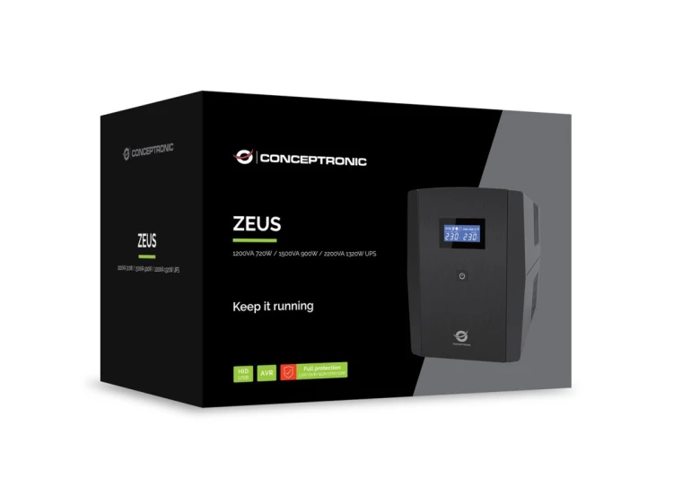 Zasilacz awaryjny UPS Conceptronic 1200VA/720W/4xUK/HID USB/RJ45in/Out/AVR sw