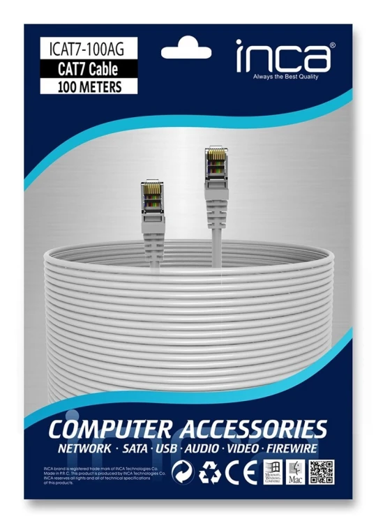 Kabel Ethernet INCA ICAT7-100AG S/FTP1 Kabel 23 AWG CAT7 100M