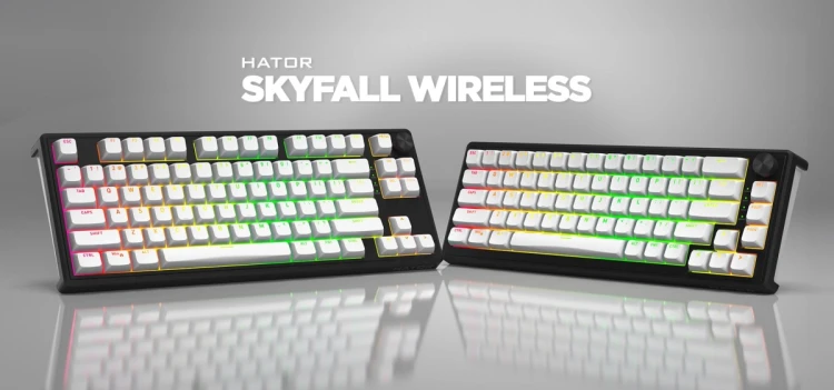 HATOR Skyfall Wireless 80 klawiatura Gaming USB + RF Wireless + Bluetooth QWERTY US English Czarny, Biały