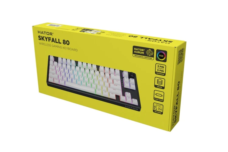 HATOR Skyfall Wireless 80 klawiatura Gaming USB + RF Wireless + Bluetooth QWERTY US English Czarny, Biały