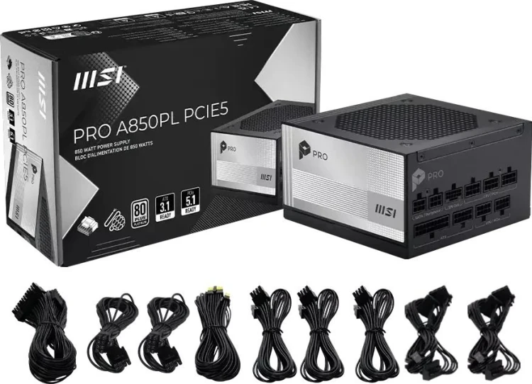 Zasilacz MSI PRO A850PL PCIE5 850W 120mm 80plus Platinum aPFC