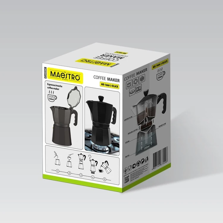 Kawiarka aluminiowa (3 filiżanki; 150 ml) MR-1666-3-BLACK MAESTRO