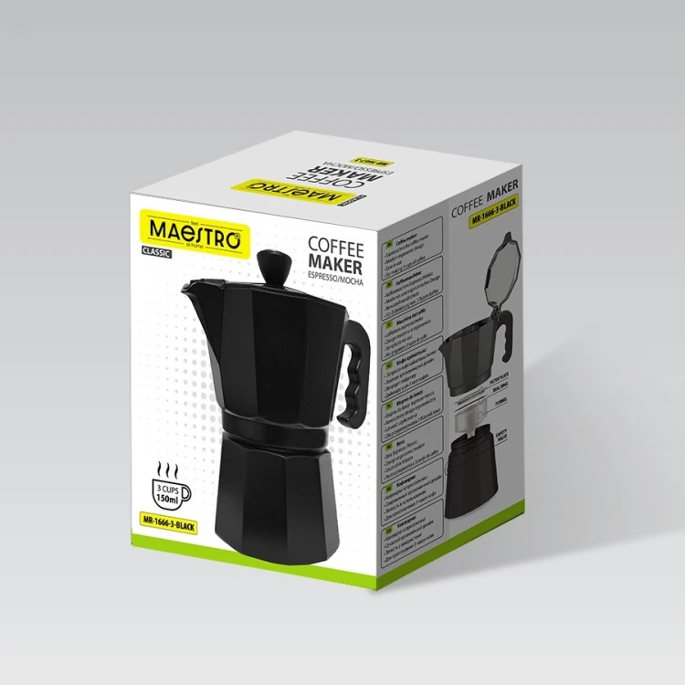 Kawiarka aluminiowa (3 filiżanki; 150 ml) MR-1666-3-BLACK MAESTRO