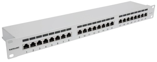INTELLINET 24-Port Cat6a Patchpanel FTP 1HE  grau
