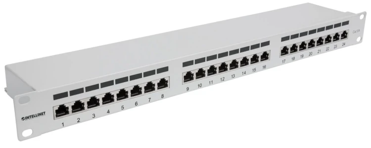 INTELLINET 24-Port Cat6a Patchpanel FTP 1HE  grau