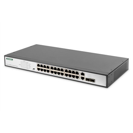 Digitus DN-95343 przełącznik sieciowy Nie zarządzany Fast Ethernet (10/100) Obsługa PoE 1U Czarny, Srebrny