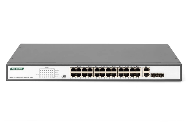 Digitus DN-95343 przełącznik sieciowy Nie zarządzany Fast Ethernet (10/100) Obsługa PoE 1U Czarny, Srebrny