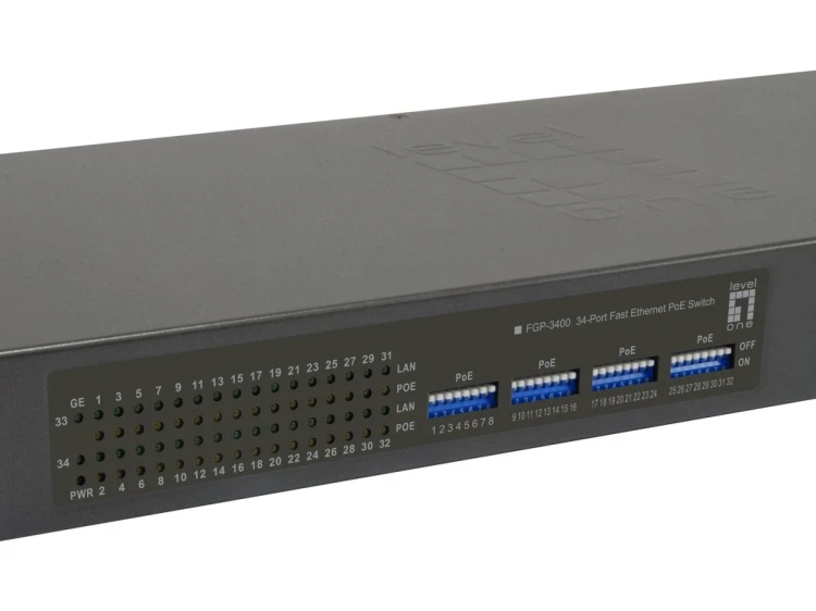 LevelOne FGP-3400W380 przełącznik sieciowy Nie zarządzany Fast Ethernet (10/100) Obsługa PoE Czarny