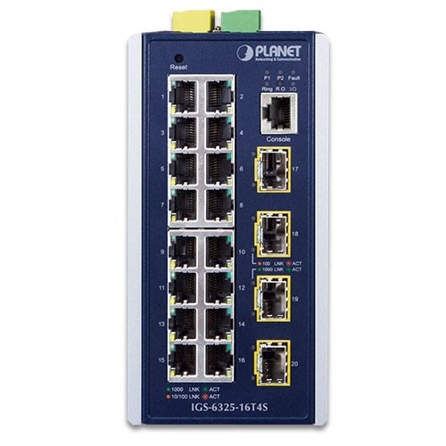PLANET IGS-6325-16T4S przełącznik sieciowy Zarządzany L3 Gigabit Ethernet (10/100/1000) Niebieski, Szary