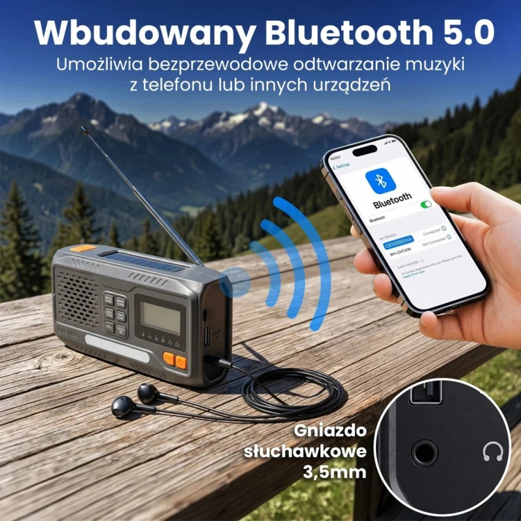 Extralink RADIO AWARYJNE BLUETOOTH SOLARNE Z KORBKA DYNAMO POWERBANK 4000MAH Z LATARKA SOS BT-4000 Przenośny Analogowe i cyfrowe Czarny, Pomarańczowy