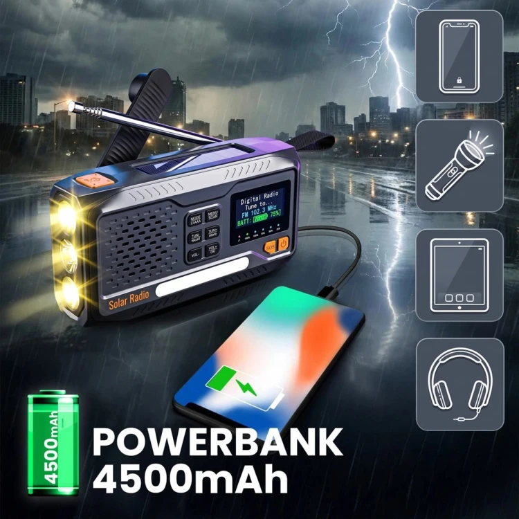 Extralink RADIO AWARYJNE BLUETOOTH SOLARNE Z KORBKA DYNAMO POWERBANK 4000MAH Z LATARKA SOS BT-4000 Przenośny Analogowe i cyfrowe Czarny, Pomarańczowy