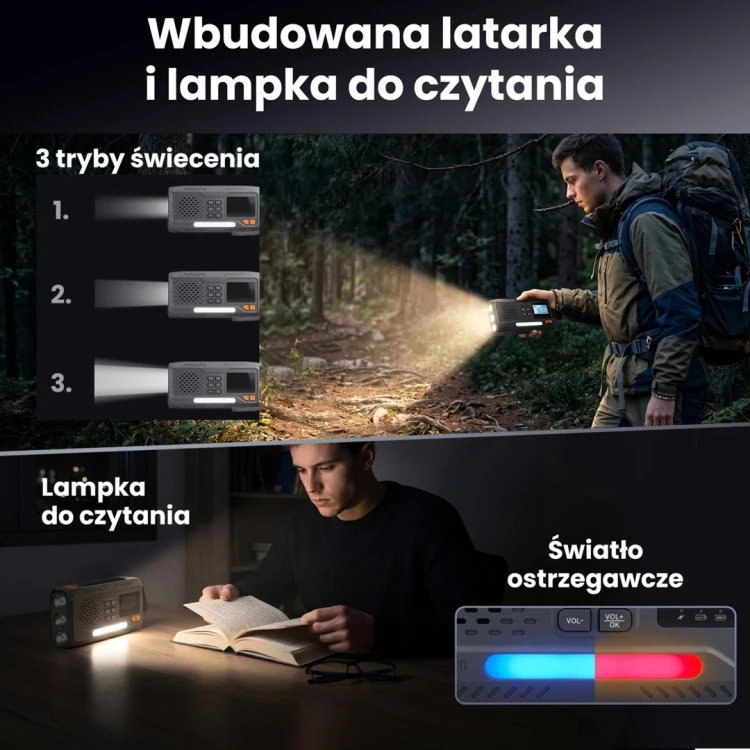 Extralink RADIO AWARYJNE BLUETOOTH SOLARNE Z KORBKA DYNAMO POWERBANK 4000MAH Z LATARKA SOS BT-4000 Przenośny Analogowe i cyfrowe Czarny, Pomarańczowy