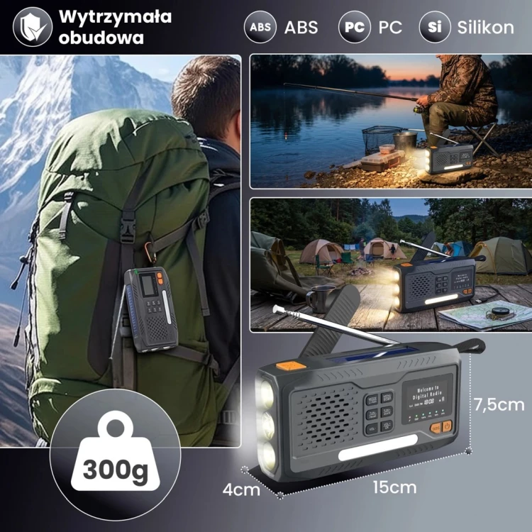 Extralink RADIO AWARYJNE BLUETOOTH SOLARNE Z KORBKA DYNAMO POWERBANK 4000MAH Z LATARKA SOS BT-4000 Przenośny Analogowe i cyfrowe Czarny, Pomarańczowy