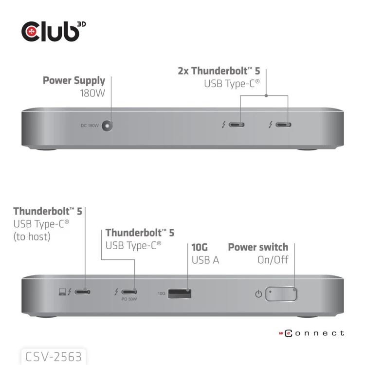 CLUB3D CSV-2563 stacja dokująca Thunderbolt 5 Srebrny