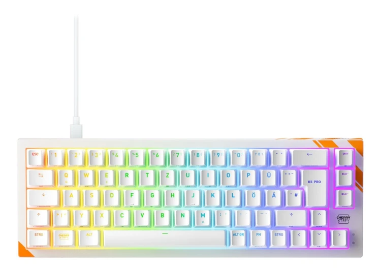 CHERRY K5 PRO TMR COMPACT klawiatura Gaming USB QWERTZ Niemiecki Pomarańczowy, Biały
