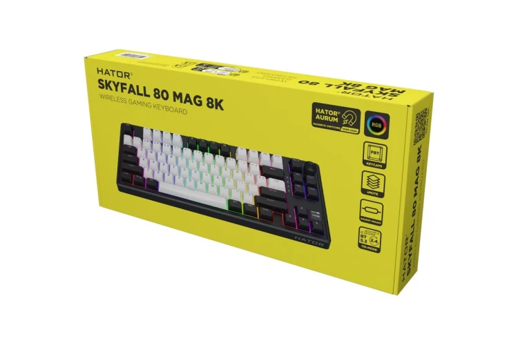 HATOR Skyfall 80 MAG ULTIMA 8K wireless klawiatura Gaming USB + RF Wireless + Bluetooth QWERTY US English Czarny, Biały