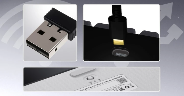 HATOR Skyfall 80 MAG ULTIMA 8K wireless klawiatura Gaming USB + RF Wireless + Bluetooth QWERTY US English Czarny, Biały