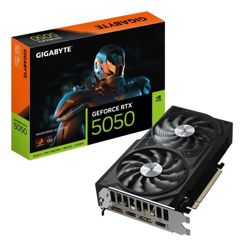 Karta graficzna Gigabyte GeForce RTX 5050 WINDFORCE OC V2 8G, Technologia NVIDIA, 8 GB, GeForce RTX 5050, Pamięć GDDR6, Ilość portów HDMI: 2, Złącze P