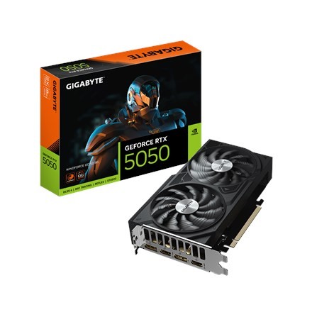 Karta graficzna Gigabyte GeForce RTX 5050 WINDFORCE OC V2 8G, Technologia NVIDIA, 8 GB, GeForce RTX 5050, Pamięć GDDR6, Ilość portów HDMI: 2, Złącze P