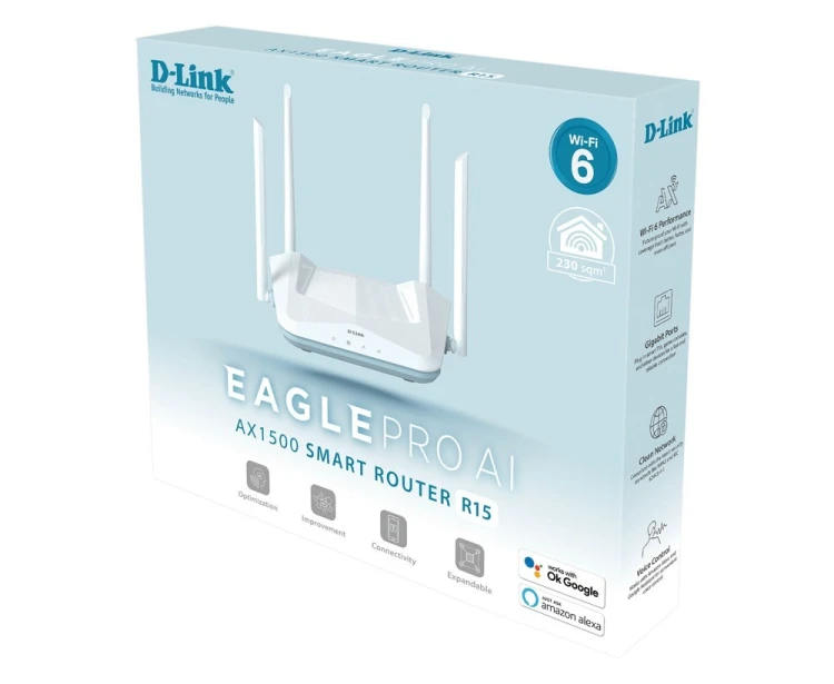 D-Link EAGLE PRO AI AX1500 Smart Router router bezprzewodowy Gigabit Ethernet Dual-band (2.4 GHz/5 GHz) Biały