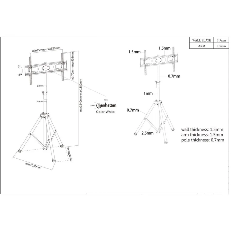 MANHATTAN STOJAK TRIPOD TV 37-70" DO 35KG REGULOWANY