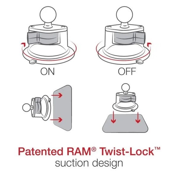 RAM Mount Twist-Lock™ Przyssawka Do Szyby/Deski Rozdzielczej z Głowicą rozmiar B RAM-B-224-1U