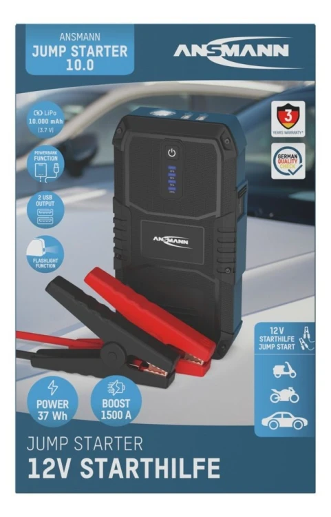 Rozrusznik akumulatorowy ANSMANN 10.0 Latarka Powerbank 37Wh 12V
