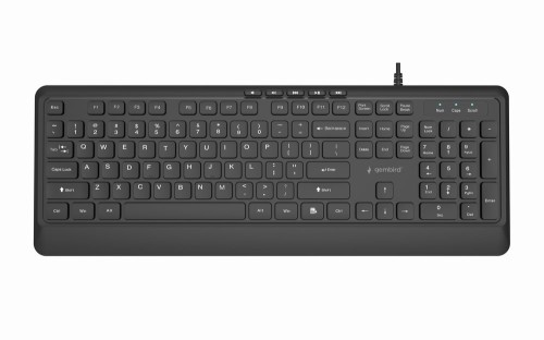 GEMBIRD KLAWIATURA PRZEWODOWA MULTIMEDIALNA SLIM, USB 5 KLAWISZY HOTKEYS, US LAYOUT, CZARNA