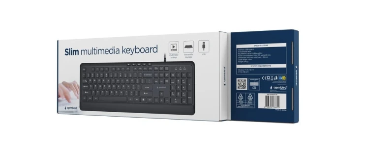 GEMBIRD KLAWIATURA PRZEWODOWA MULTIMEDIALNA SLIM, USB 5 KLAWISZY HOTKEYS, US LAYOUT, CZARNA