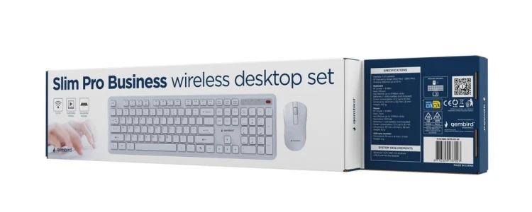 GEMBIRD BEZPRZEWODOWY ZESTAW KLAWIATURY + MYSZ SLIM PRO BUSINESS NA BIURKO,BIAŁY, UKŁAD US