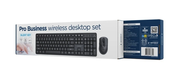 GEMBIRD BEZPRZEWODOWY ZESTAW KLAWIATURY + MYSZ SILENT KEY PRO BUSINESS, CZARNY, UKŁAD US