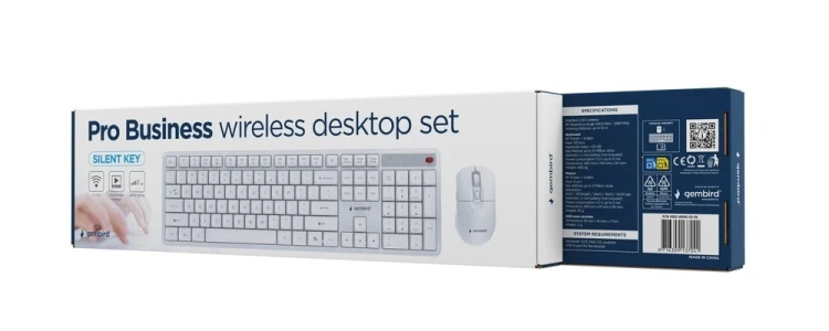 GEMBIRD BEZPRZEWODOWY ZESTAW KLAWIATURY + MYSZ SILENT KEY PRO BUSINESS, BIAŁY, UKŁAD US