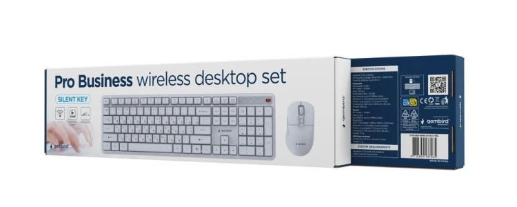 GEMBIRD BEZPRZEWODOWY ZESTAW KLAWIATURY + MYSZ SILENT KEY PRO BUSINESS, BIAŁY, UKŁAD RU