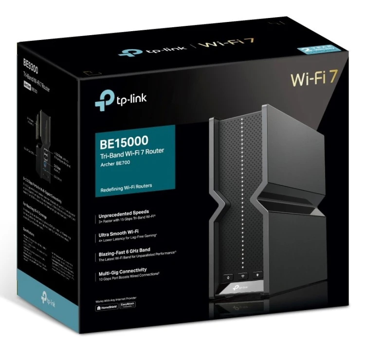 TP-Link Archer BE700 router bezprzewodowy Multi-Gigabit Ethernet Trójpasmowy (2,4 GHz / 5 GHz / 6 GHz) Czarny
