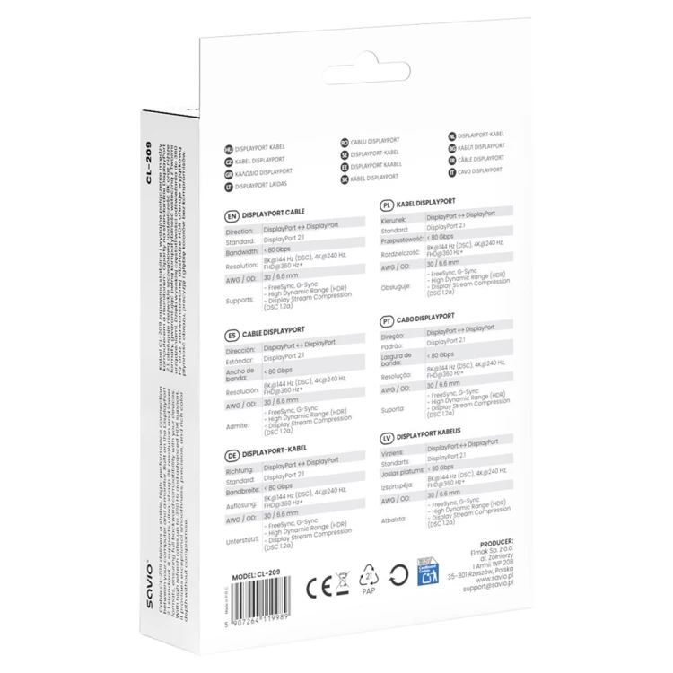 SAVIO KABEL DISPLAYPORT 2.1 1M CL-209