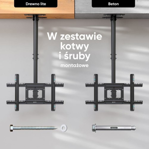 ONKRON N1L-B Uchwyt sufitowy obrotowo-pochylny do ekranu 32"-80" maks 68 kg czarny