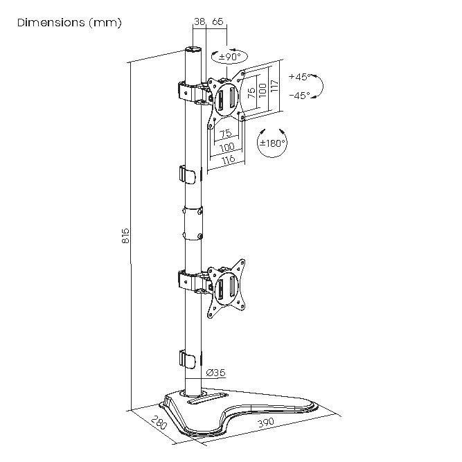 Equip 650128 uchwyt / stojak do monitorów 81,3 cm (32") Biurko Czarny