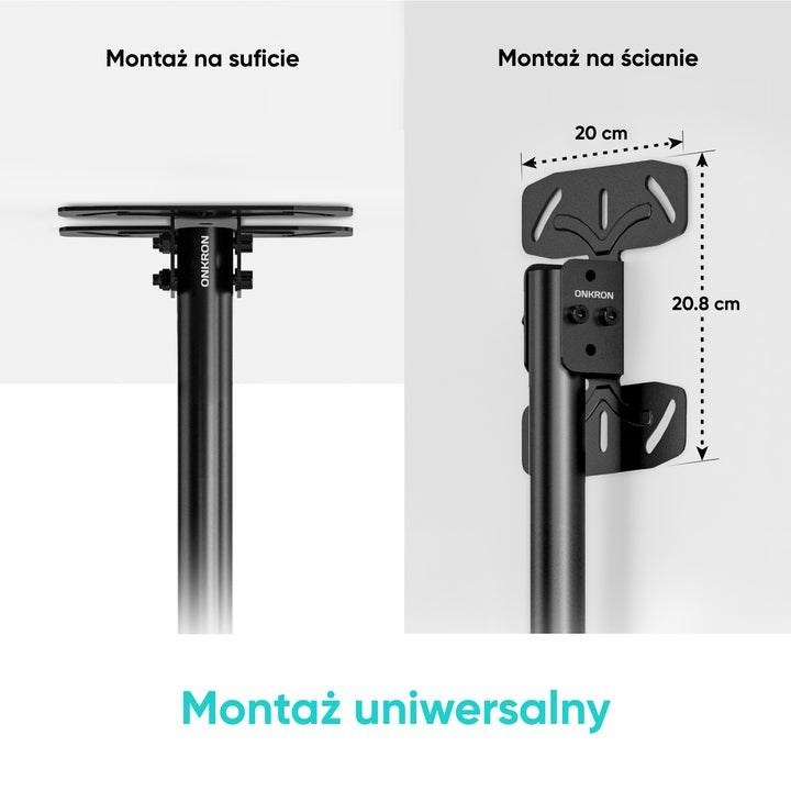ONKRON N2L-B Uchwyt sufitowy obrotowo-pochylny do ekranu 32"-80" maks 68 kg czarny