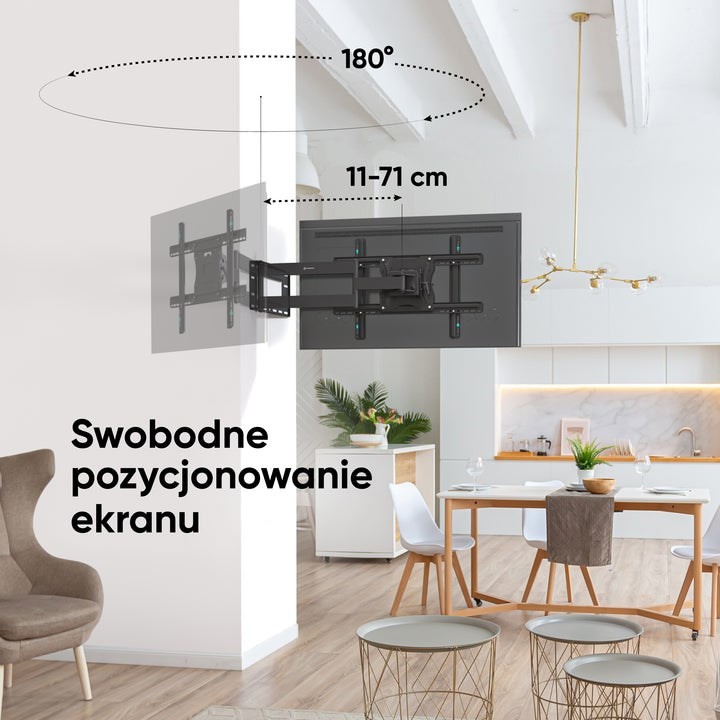 ONKRON M7L-B Uchwyt ścienny obrotowo-pochylny do ekranu 40"-75" maks 68 kg czarny