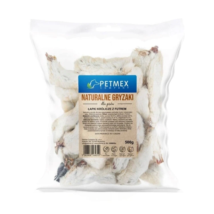 PETMEX Łapki królicze z futrem gryzak przysmak dla psa 500g