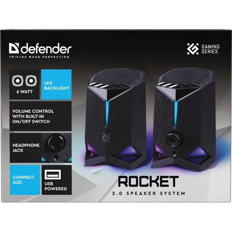 DEFENDER GŁOŚNIKI ROCKET 2.0 6W LED USB CZARNE 65094