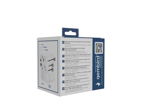 Gembird TPA-2A3C70-01-W Uniwersalny adapter podróżny 70 W, biały