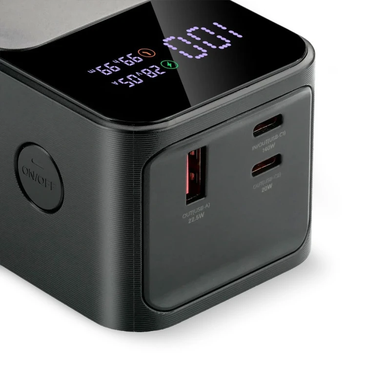 EVERACTIVE POWERBANK 27 000MAH, 1X USB, 2X USB-C, 162,5W, QC4+, WBUDOWANA LATARKA, WYŚWIETLACZ LCD, CZARNY EB-27Q